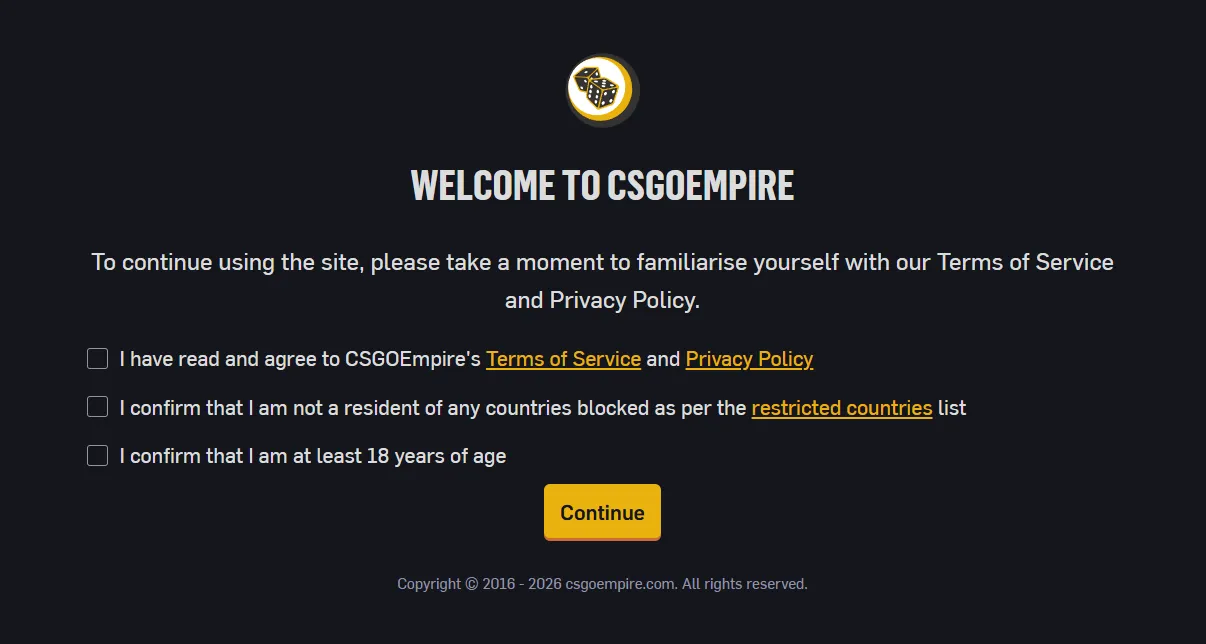 CSGOEmpire: Second step before you can play