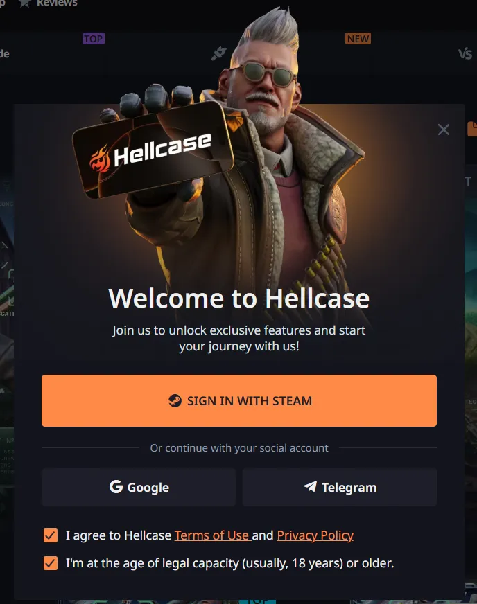 Hellcase: Sign-in window