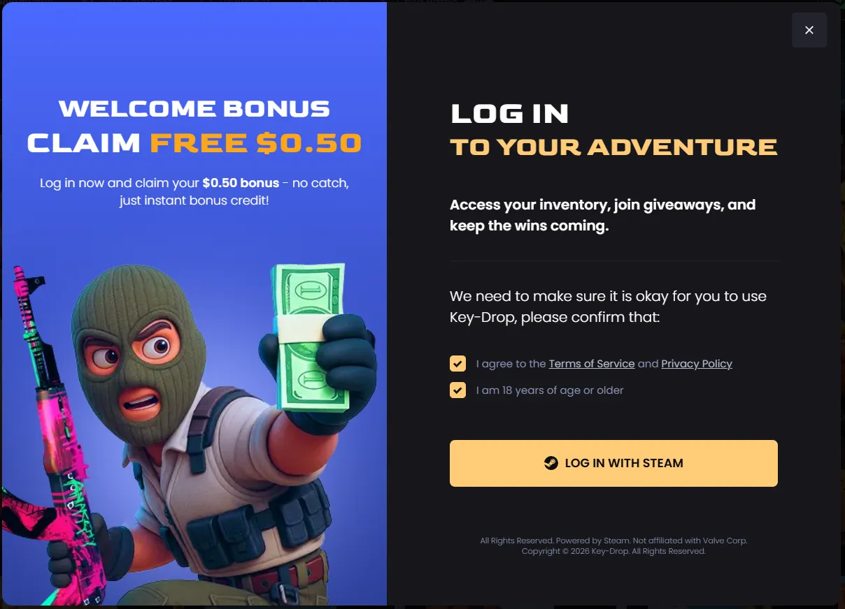 Key-Drop: Log in with a $0.50 offer