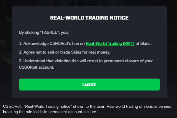 Real-World Trading notice